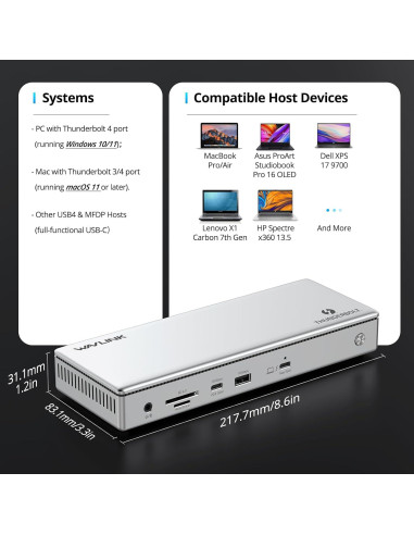 Dock Thunderbolt 4 WAVLINK 13-en-1 Doble HDMI 4K 60Hz