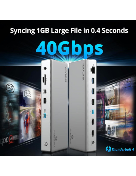 Dock Thunderbolt 4 WAVLINK 13-en-1 Doble HDMI 4K 60Hz