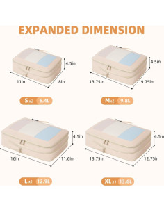 Cubos de Compresión para Viaje BAGAIL 6 Set Beige Cuadrado 2