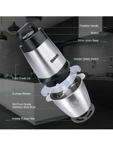 Procesador de Alimentos Qinkada 500W 3.5L Acero Inoxidable