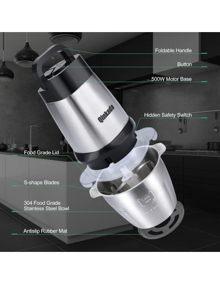 Procesador de Alimentos Qinkada 500W 3.5L Acero Inoxidable
