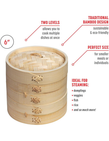 Cesta de Vapor de Bambú Joyce Chen 15.24 cm 2 Niveles