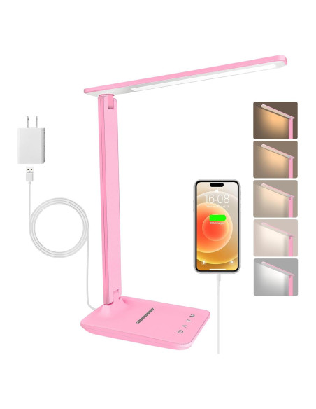Lámpara de Escritorio LED Regulable Cabeza Blanca Rosa 5 Modos