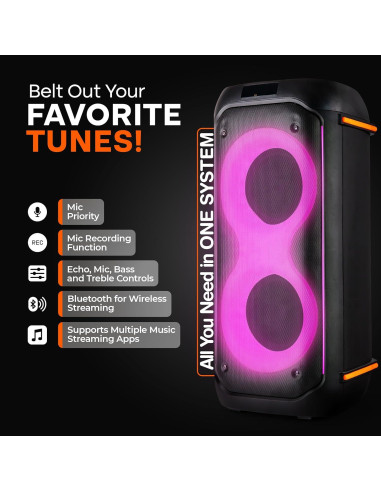 Altavoz PA portátil Pyle Compact BT 160W con karaoke y luces LED