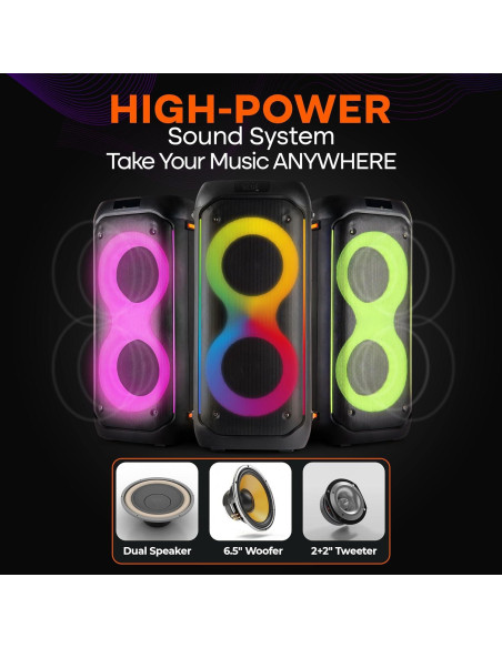 Altavoz PA portátil Pyle Compact BT 160W con karaoke y luces LED