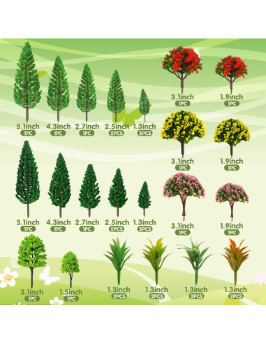 Set de 32 Árboles Miniatura MOMOONNON para Dioramas