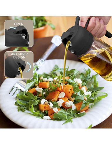 Dispensador de Aceite 2 en 1 SweeHo 470ml Vidrio Negro