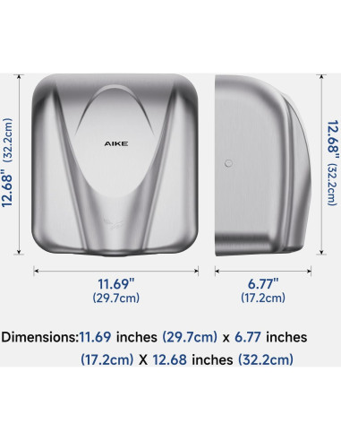 Secador de Manos AIKE AK2812 Acero Inoxidable 1400W 8-12s