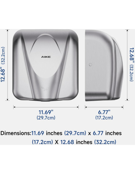 Secador de Manos AIKE AK2812 Acero Inoxidable 1400W 8-12s