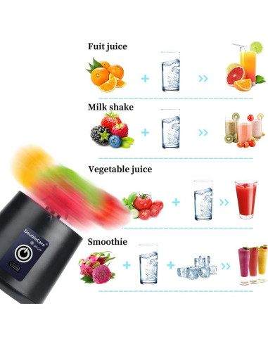 Licuadora Portátil USB DoubleCare 380ml Negra para Batidos