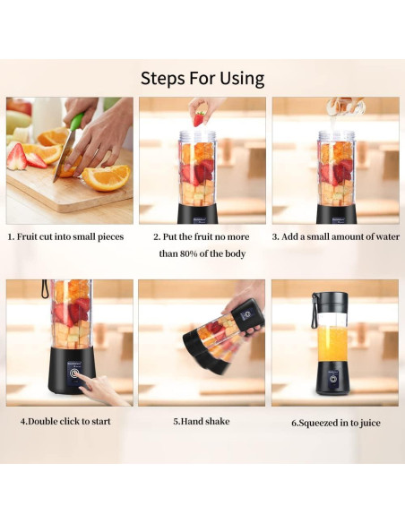 Licuadora Portátil USB DoubleCare 380ml Negra para Batidos