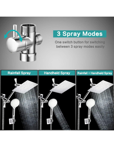 Cabezal de Ducha de Lluvia 8" Tudoccy con Ducha de Mano 9 Configuraciones