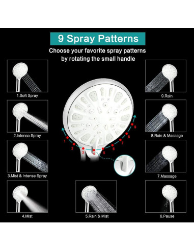 Cabezal de Ducha de Lluvia 8" Tudoccy con Ducha de Mano 9 Configuraciones