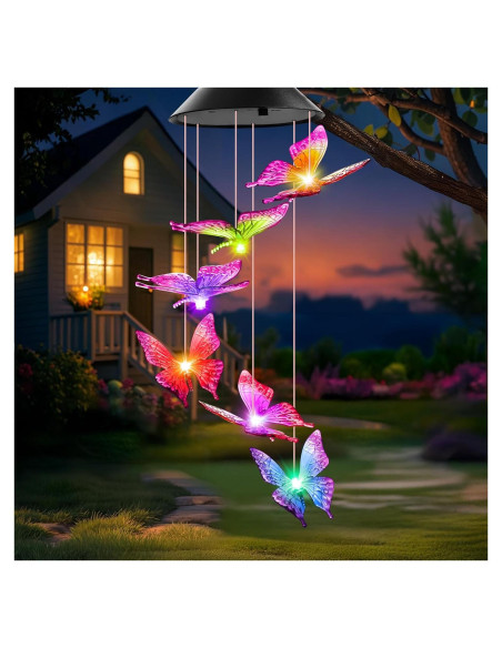 Campanas de Viento Solares Winzwon Mariposa Decoración Jardín