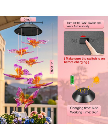 Campanas de Viento Solares Winzwon Mariposa Decoración Jardín