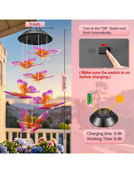 Campanas de Viento Solares Winzwon Mariposa Decoración Jardín