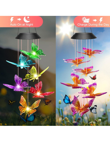 Campanas de Viento Solares Winzwon Mariposa Decoración Jardín