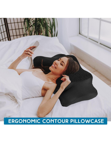 Funda de Almohada Cervical HunnmingRe Negra Ergonómica 63x38cm