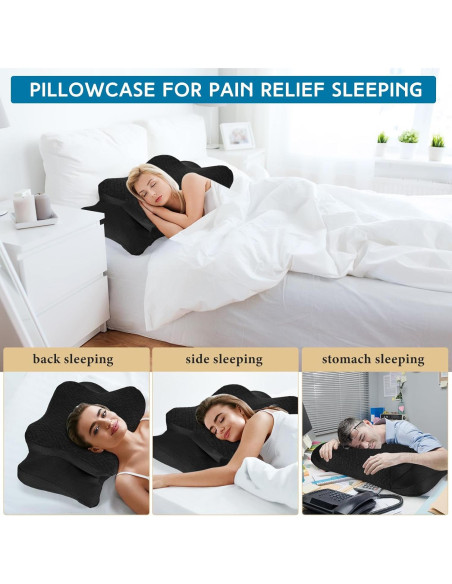 Funda de Almohada Cervical HunnmingRe Negra Ergonómica 63x38cm