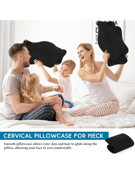 Funda de Almohada Cervical HunnmingRe Negra Ergonómica 63x38cm