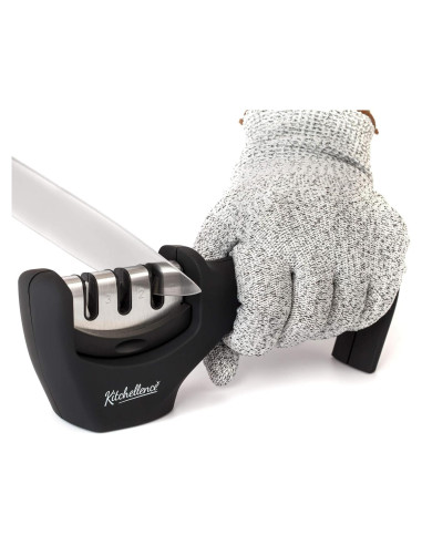 Afilador de cuchillos 3 etapas Kitchellence + Guante Cortes