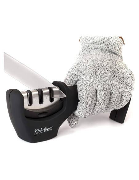 Afilador de cuchillos 3 etapas Kitchellence + Guante Cortes