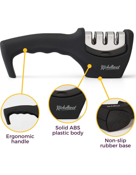 Afilador de cuchillos 3 etapas Kitchellence + Guante Cortes