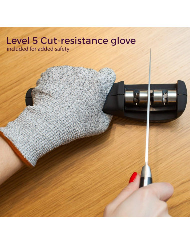 Afilador de cuchillos 3 etapas Kitchellence + Guante Cortes