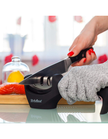 Afilador de cuchillos 3 etapas Kitchellence + Guante Cortes