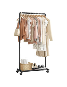 Perchero de Ropa Sakugi con Estante y Ruedas, Negro 71.1x35.6x149.9 cm