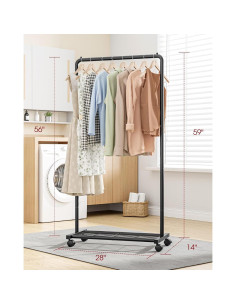 Perchero de Ropa Sakugi con Estante y Ruedas, Negro 71.1x35.6x149.9 cm 2