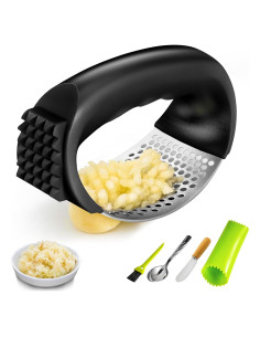 Prensa de Ajo BAERFO de Acero Inoxidable con Pelador y Raspador