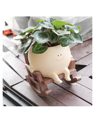 Maceta de Resina Grande UMESONG con Cara Sonriente Beige 15cm