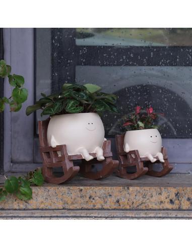 Maceta de Resina Grande UMESONG con Cara Sonriente Beige 15cm