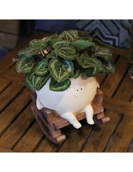 Maceta de Resina Grande UMESONG con Cara Sonriente Beige 15cm Maceta de Resina Grande UMESONG con Cara Sonriente Beige 15cm