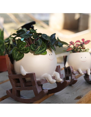 Maceta de Resina Grande UMESONG con Cara Sonriente Beige 15cm