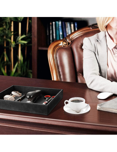 Bandeja Organizador de Escritorio SITHON de Cuero PU Negra
