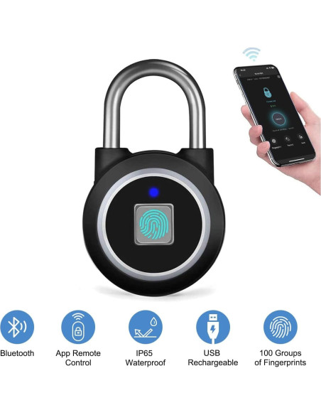 Candado Inteligente MEGAFEIS de Huella Digital Bluetooth Negro Candado Inteligente MEGAFEIS de Huella Digital Bluetooth Negro