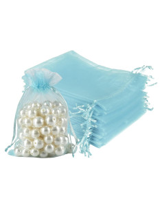 Paquete de 100 Bolsas de Organza Azul Bebé 10x15 cm con Cierre