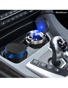 Cenicero de coche Windshoon con tapa y luz LED azul 2