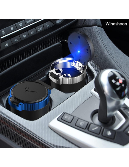 Cenicero de coche Windshoon con tapa y luz LED azul