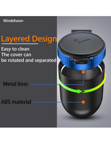 Cenicero de coche Windshoon con tapa y luz LED azul