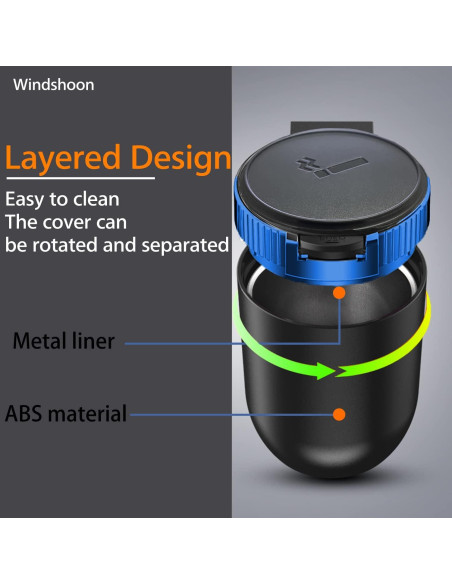 Cenicero de coche Windshoon con tapa y luz LED azul