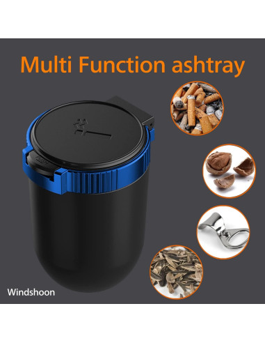 Cenicero de coche Windshoon con tapa y luz LED azul