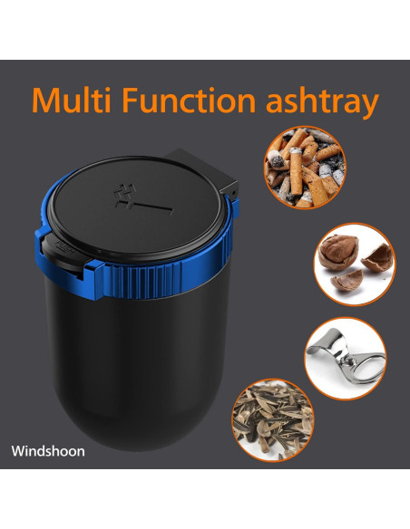 Cenicero de coche Windshoon con tapa y luz LED azul