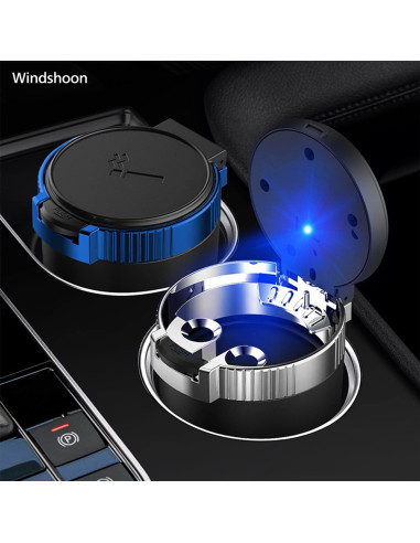 Cenicero de coche Windshoon con tapa y luz LED azul