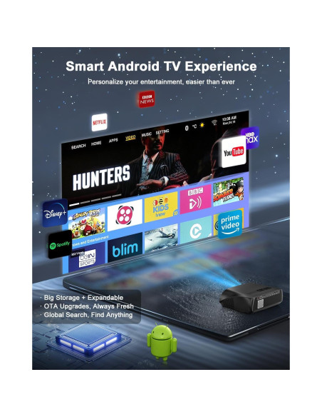 Proyector Inteligente Pxodyda 1580 ANSI 4K HDR WiFi 6 Bluetooth