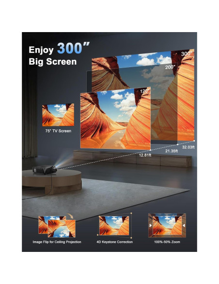 Proyector Inteligente Pxodyda 1580 ANSI 4K HDR WiFi 6 Bluetooth