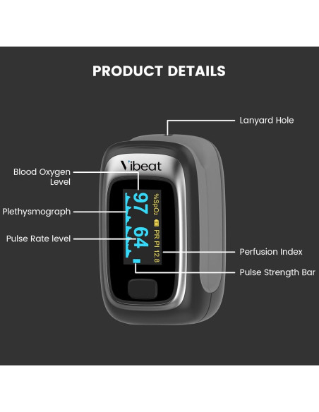 Oxímetro de Pulso Vibeat S5B, Monitor de Saturación de Oxígeno