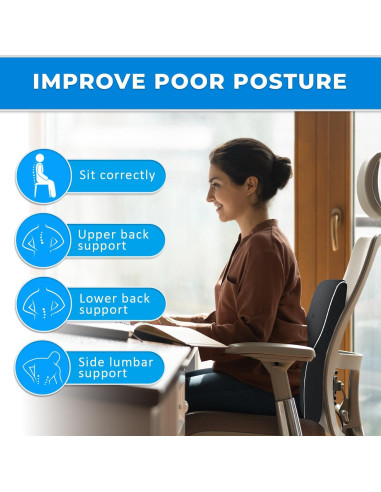 Almohada Lumbar Ergonómica QUTOOL con Funda Malla 3D Negra